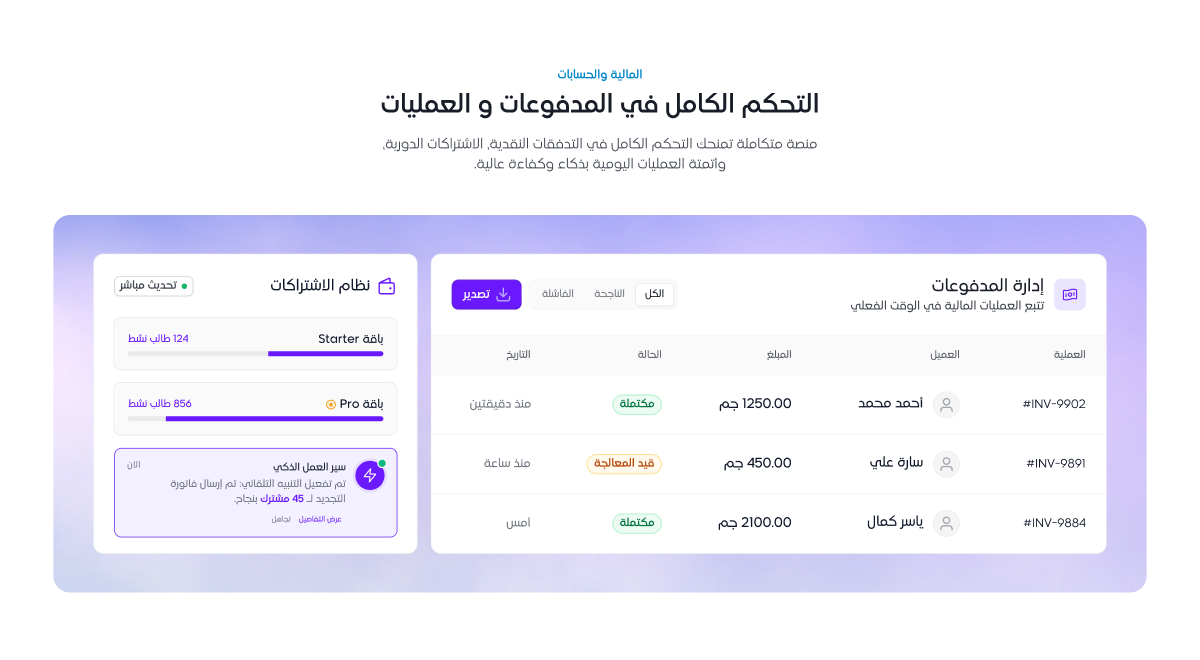لوحة المالية والمدفوعات